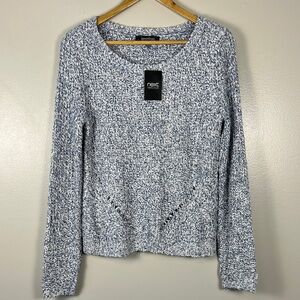 next blue and white crew neck sweater with flattering front cutouts NWT‎